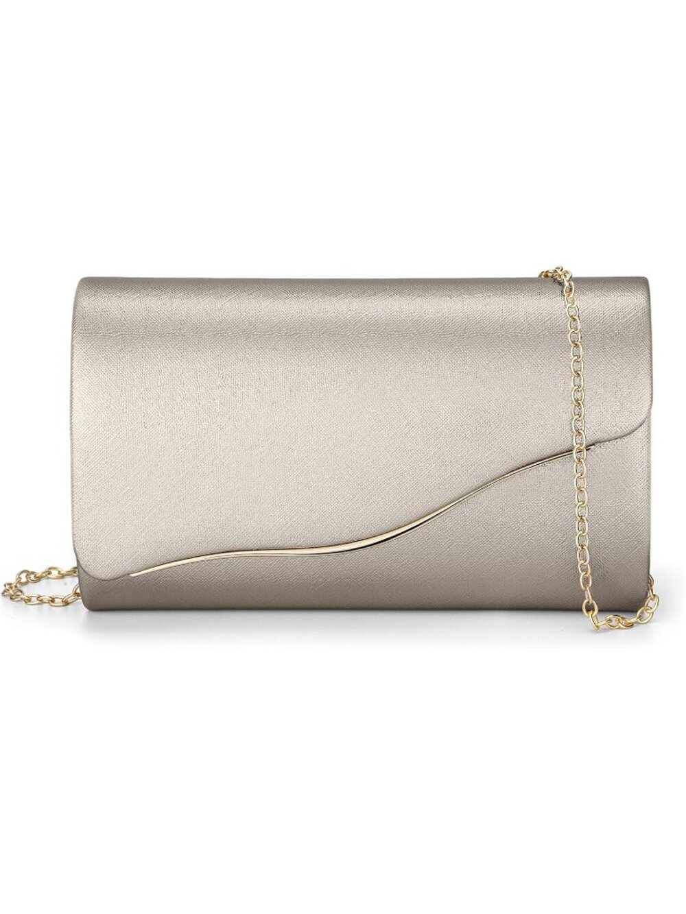 Women's Silver Faux Suede Detachable Chain Strap Magnetic Evening Handbags